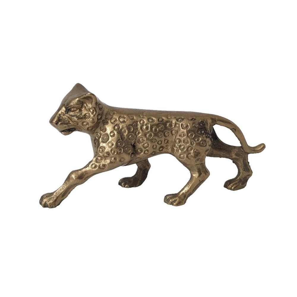 Vintage Mid Century Solid Brass Prowling Leopard Cheetah Panther Figurine 6"